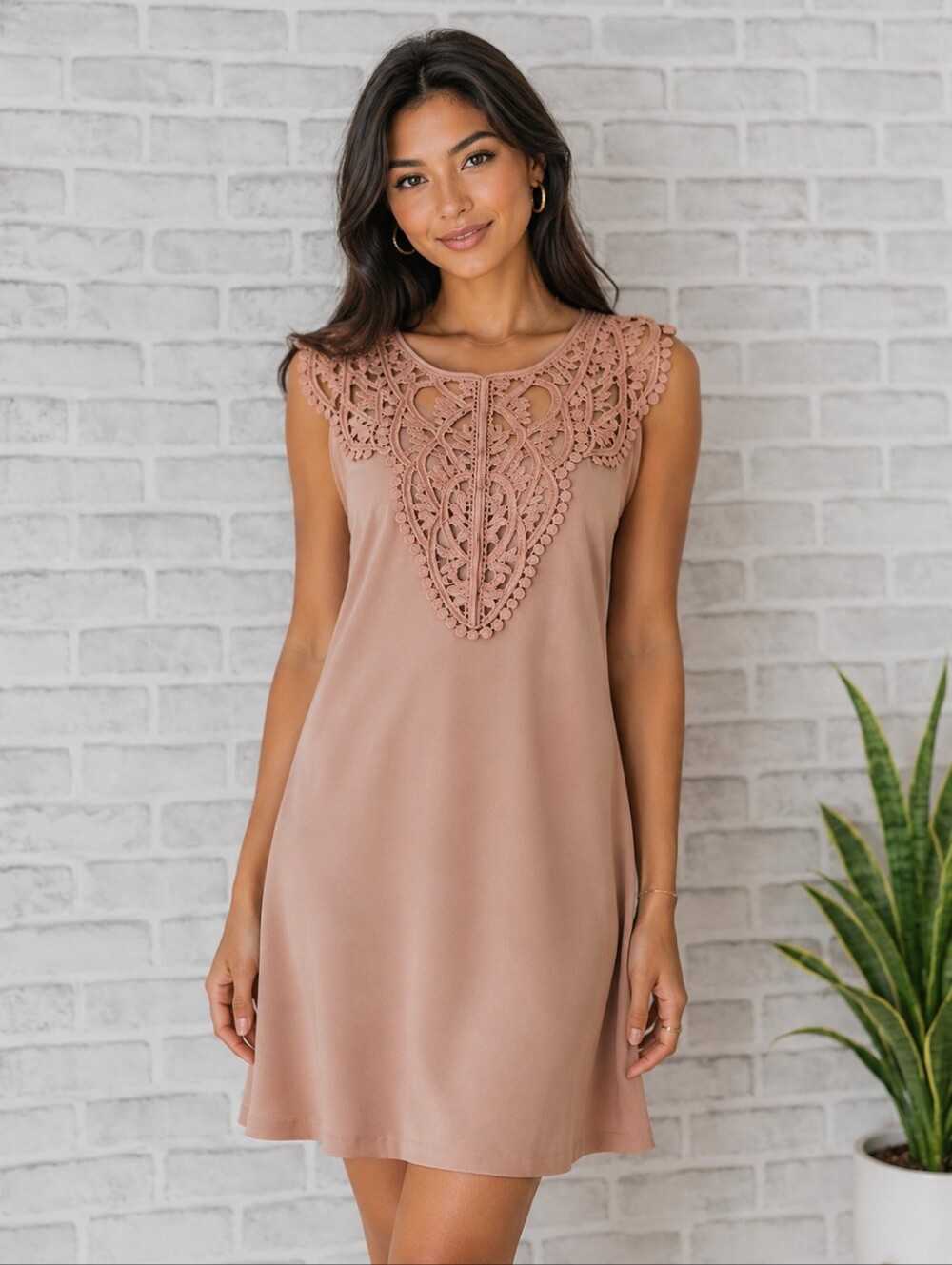 Blush Nude Crochet Lace Shift Dress Small Cocktail Party